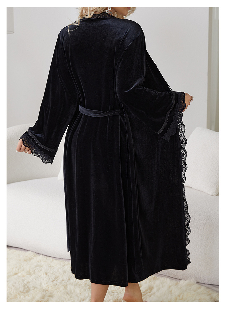 Feiyun European and American style sexy slit pure backless velvet sweet nightgown Simple outer robe Home set 651 pic 20