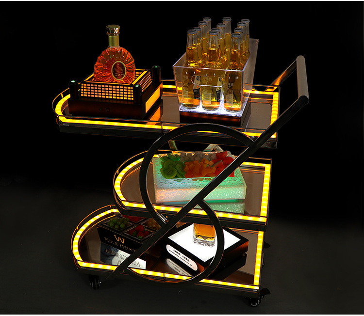 酒水车酒店ktv餐厅三层不锈钢送餐车移动服务生日蛋糕车led小推车详情8