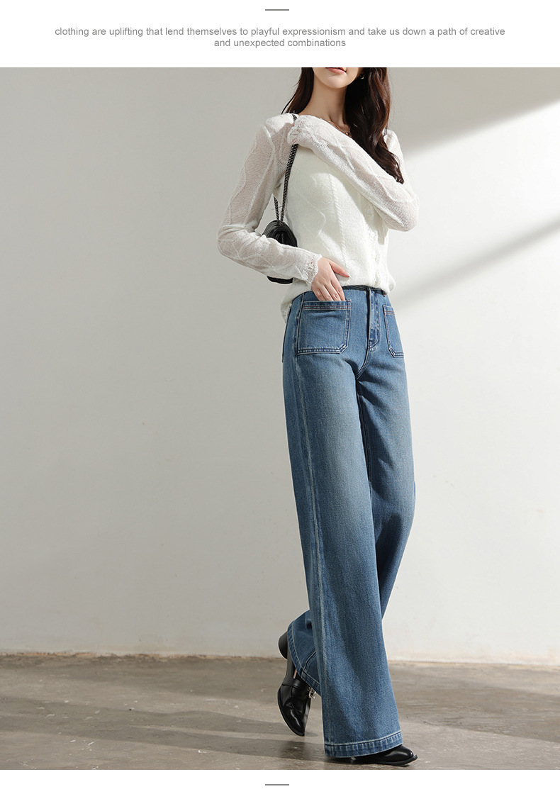 Factory direct sales of new loose and retro Lyocell cotton jeans. Pear-shaped figure, front pocket, flared flared pants with four-sided elasticity pic 13