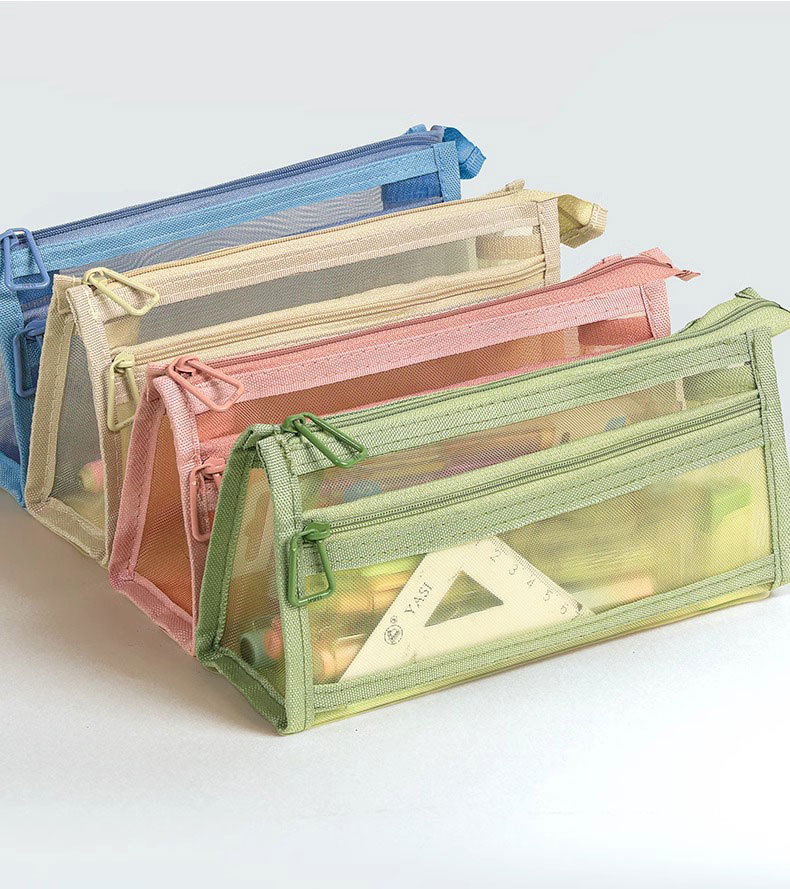 笔袋透明网纱学生考试专用文具袋儿童铅笔袋双层立体大容量文具盒详情15