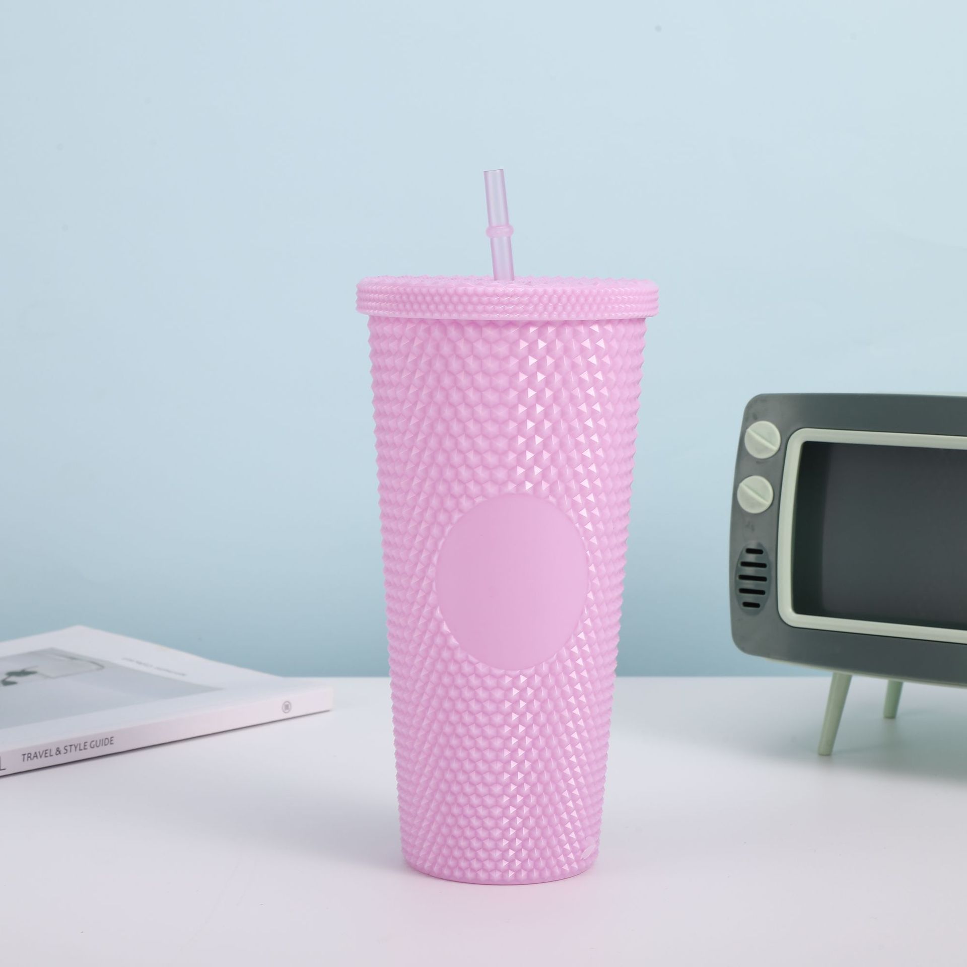 Cross-border Star Dad Double-layer Durian Cup, large-capacity plastic Straw Cup, Creative Star Bar High Appearance Level, Prickly water cup pic 19