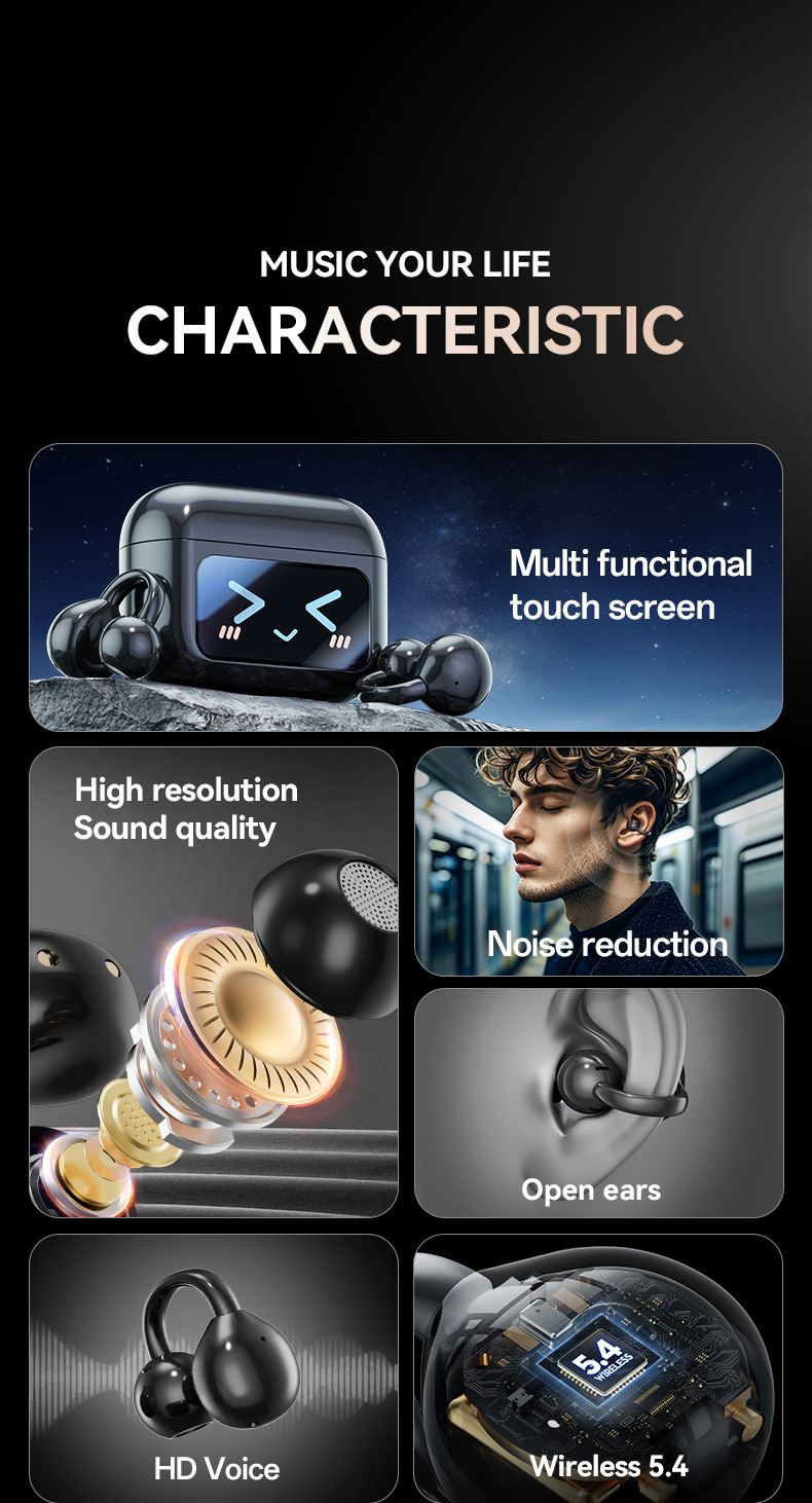 New color screen simultaneous translation Bluetooth headphones, ultra-long battery life, ear-clip wireless Bluetooth headphones with screen 5.4 factory price pic 2