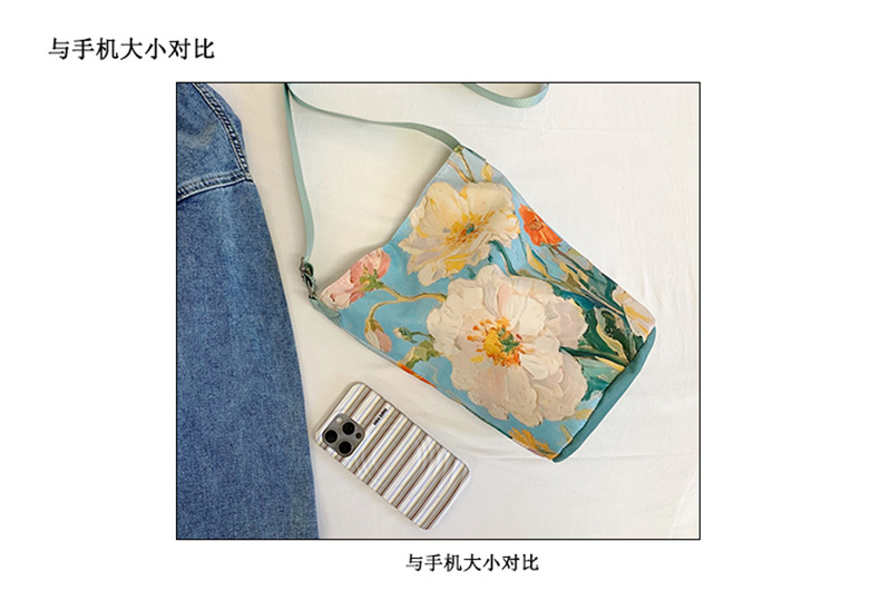 大容量国风印花水桶包女创意花卉个性手提单肩包设计感休闲斜挎包详情6