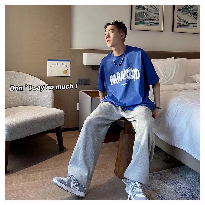 Pure cotton short-sleeved T-shirt for men, loose Hong Kong trend brand round-neck top, new letter-printed half-sleeved T-shirt pic 4