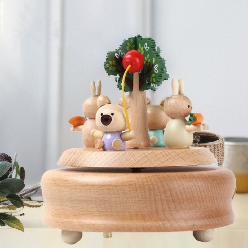 木质手工创意音乐盒儿童生日礼物旋转木马女孩跳舞八音盒跨境出口详情17