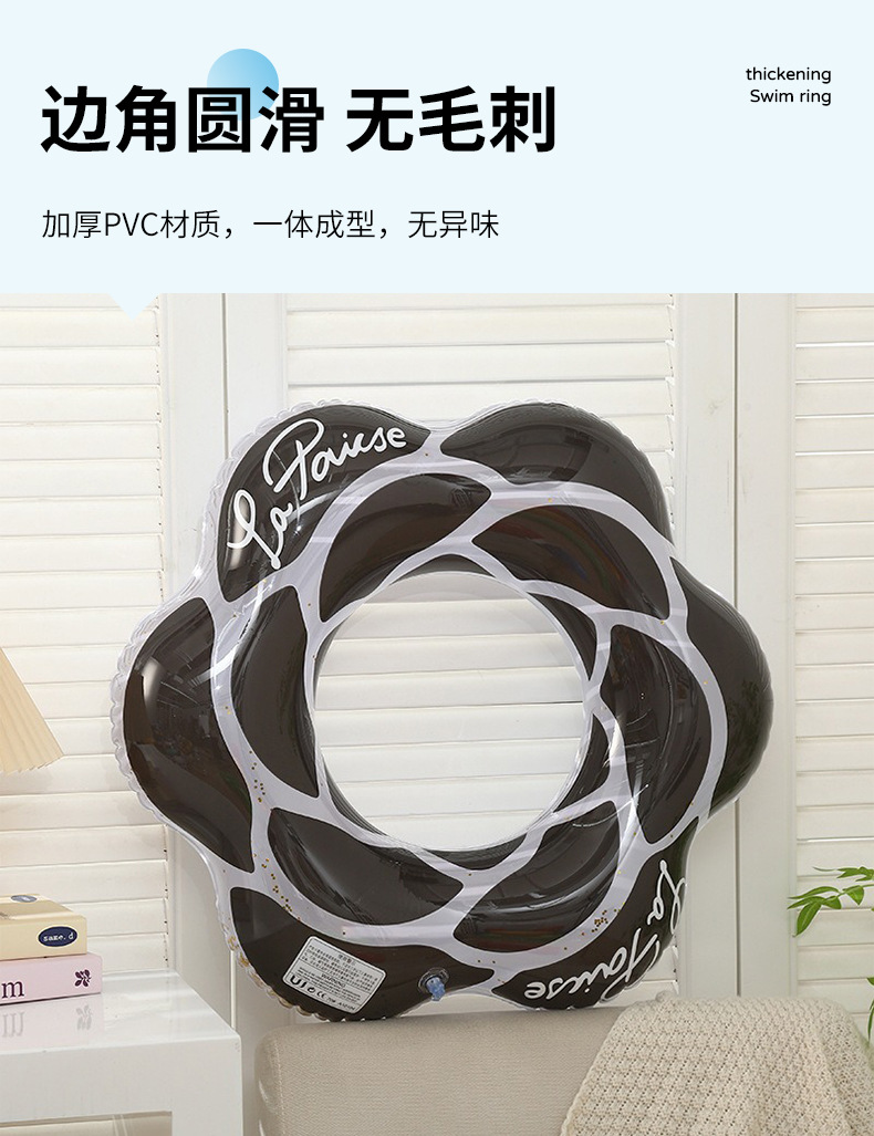 跨境热款厂家直销批发ins加厚成人游泳圈复古亮片印花把手腋下圈救生圈充气圈详情5