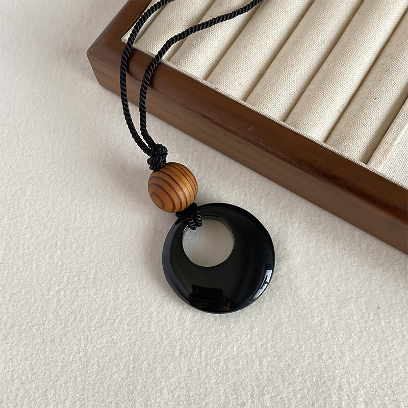 天然黑玛瑙石黑绳项链长款吊坠新中式设计高级感夏季新款配饰品女详情5