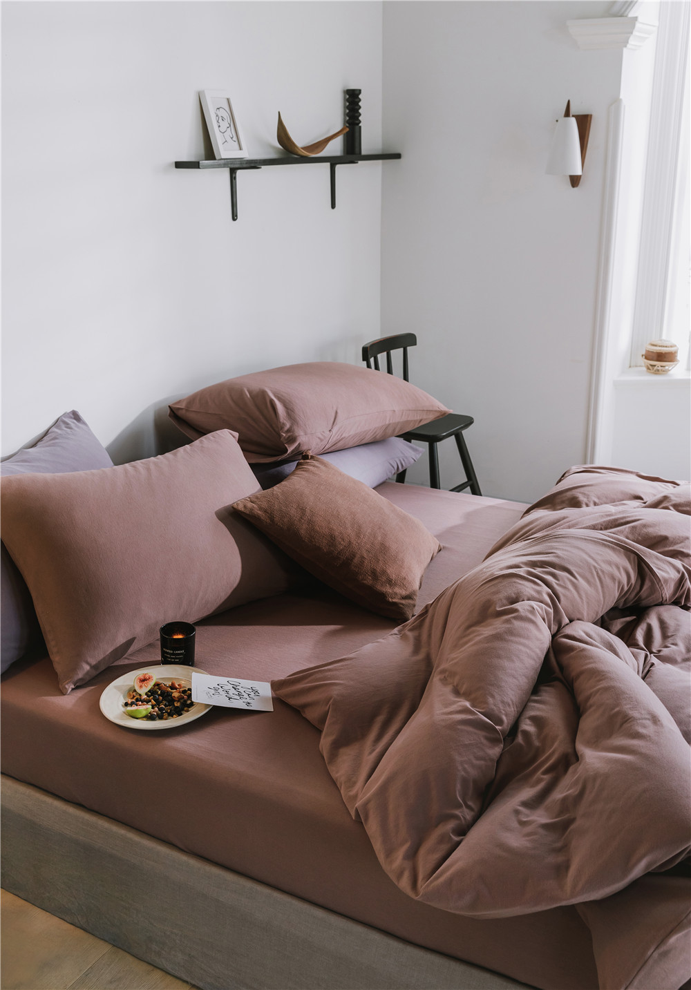 ins Japanese-style solid color all-cotton knitted cotton four-piece set, skin-friendly nude sleeping plain double-layer Indian cotton bed sheet pic 54