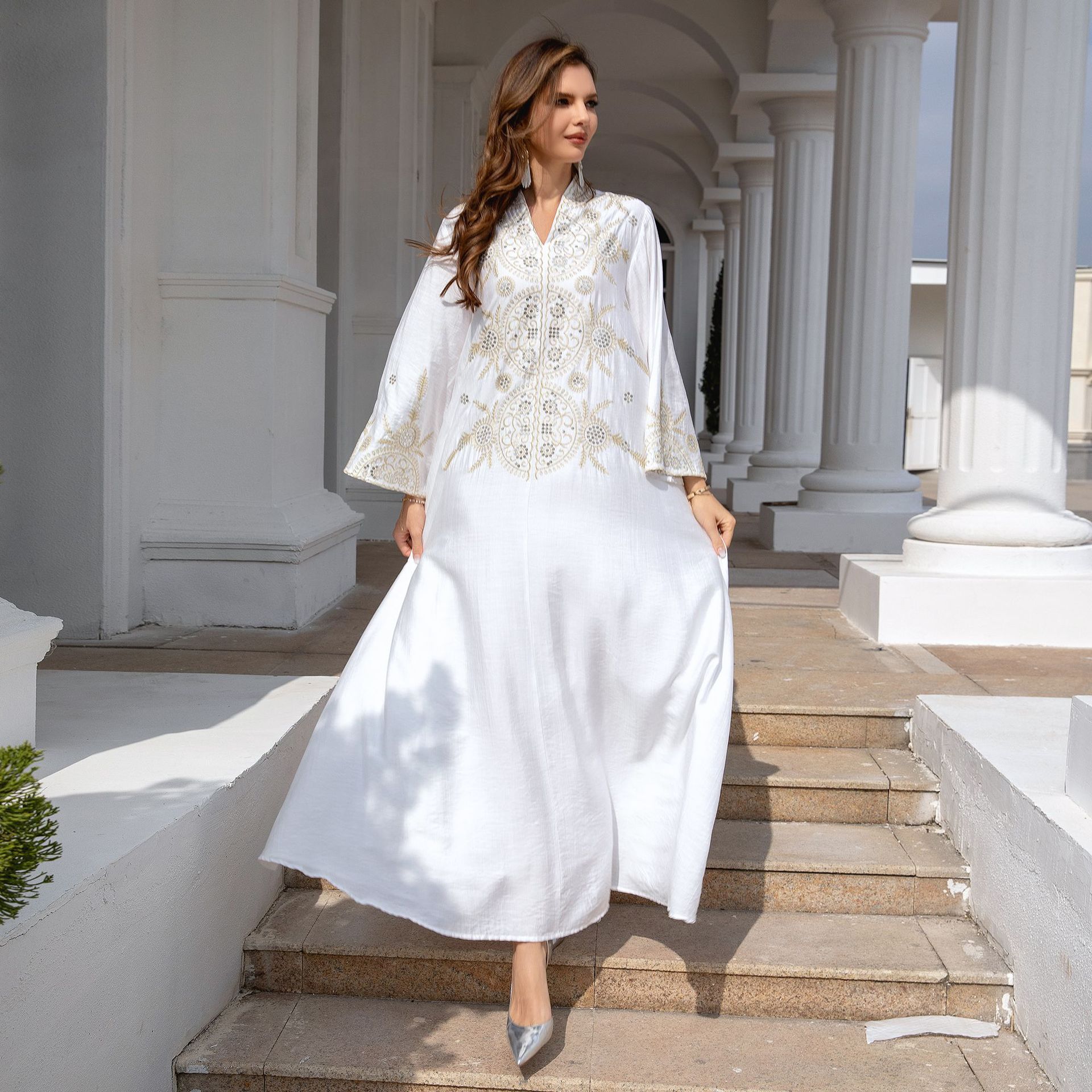 En stock europa y américa crossover musulmán mujer robe Medio Oriente dubai vestido abaya bordado robe grande vestido de noche pic 36