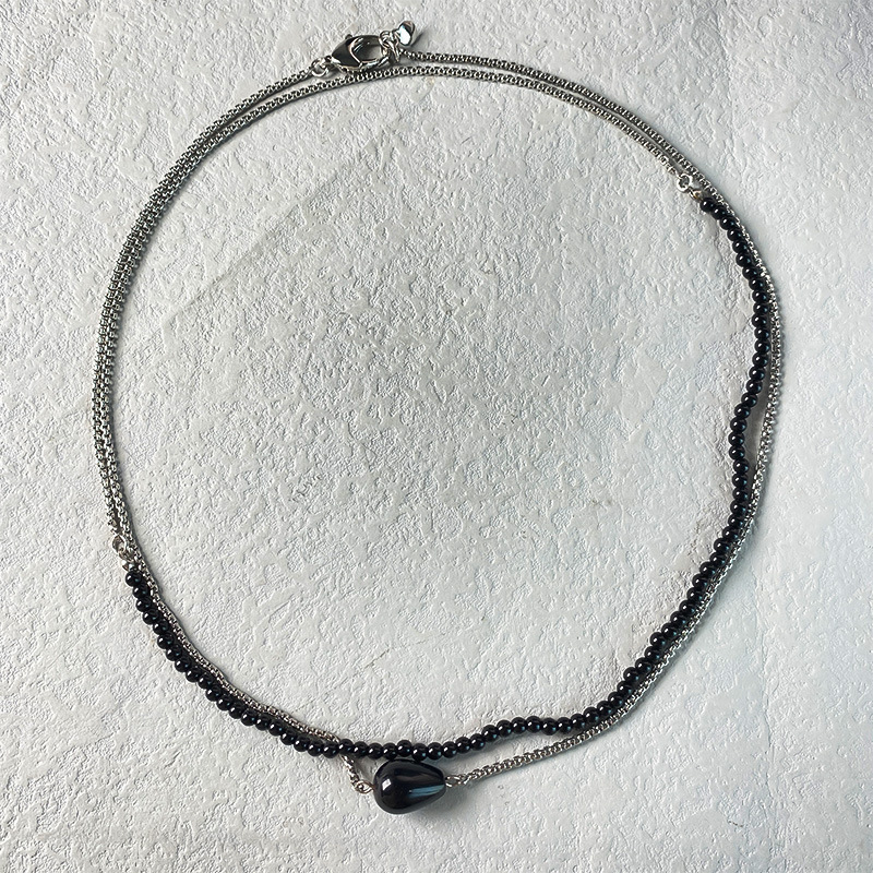 2024年新款黑玛瑙拼接长链条毛衣链小众气质冷淡风颈链高级锁骨链详情4