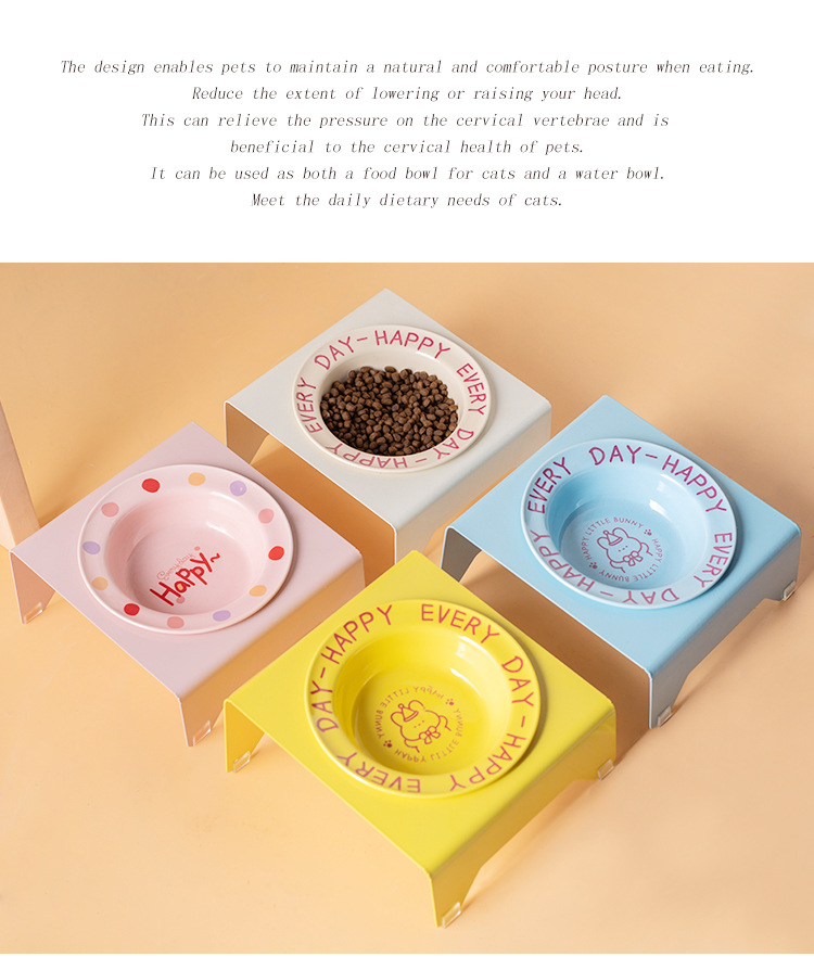 English flying saucer plate with square bowl stand, anti-tipping pet bowl, high-legged cat bowl, dog bowl, cat food bowl, pet drinking bowl pic 3