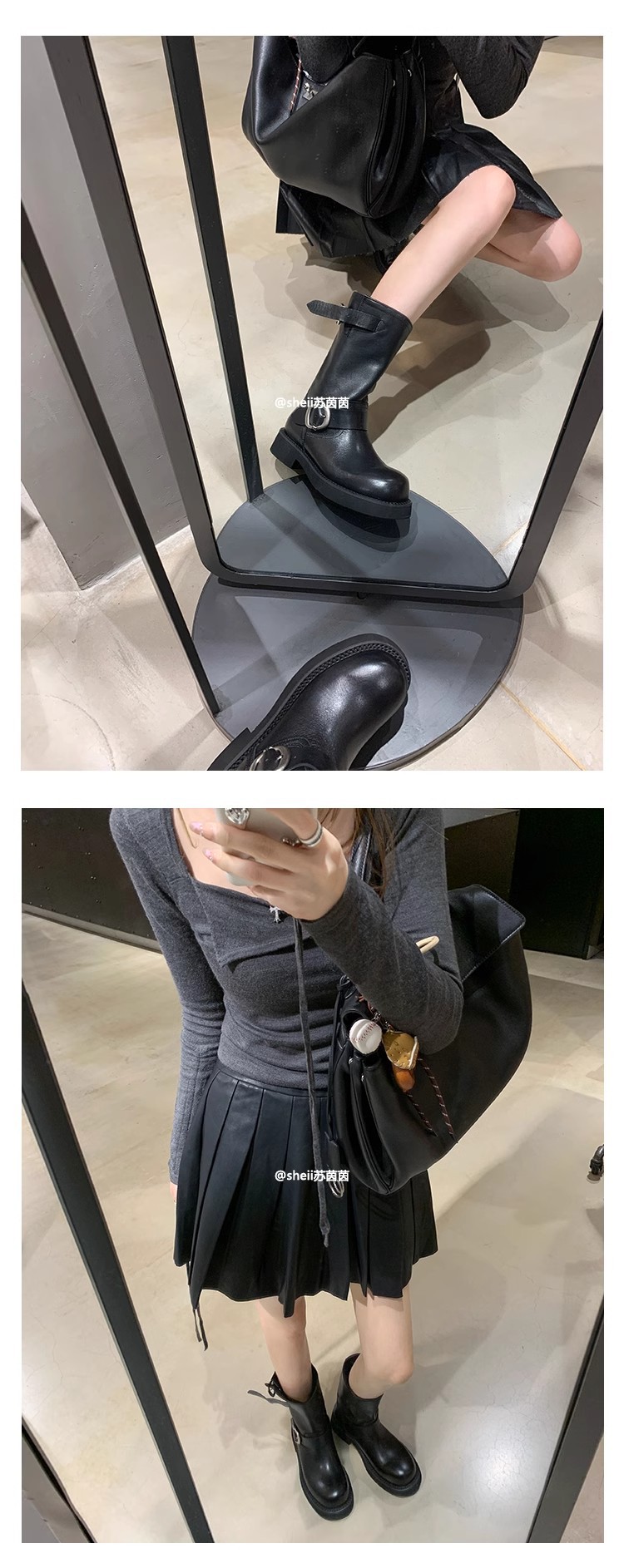sheii苏茵茵同款！沙丘~超软糯厚底机车扣带短靴女马丁靴堆堆靴详情28