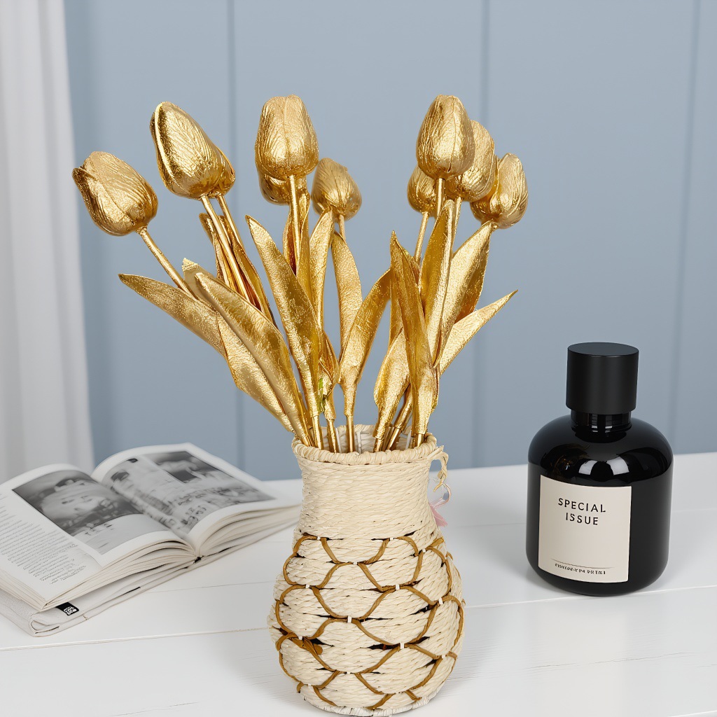 仿真金色马蹄莲金色郁金香银色马蹄莲 郁金香仿真花装饰摄影道具详情5