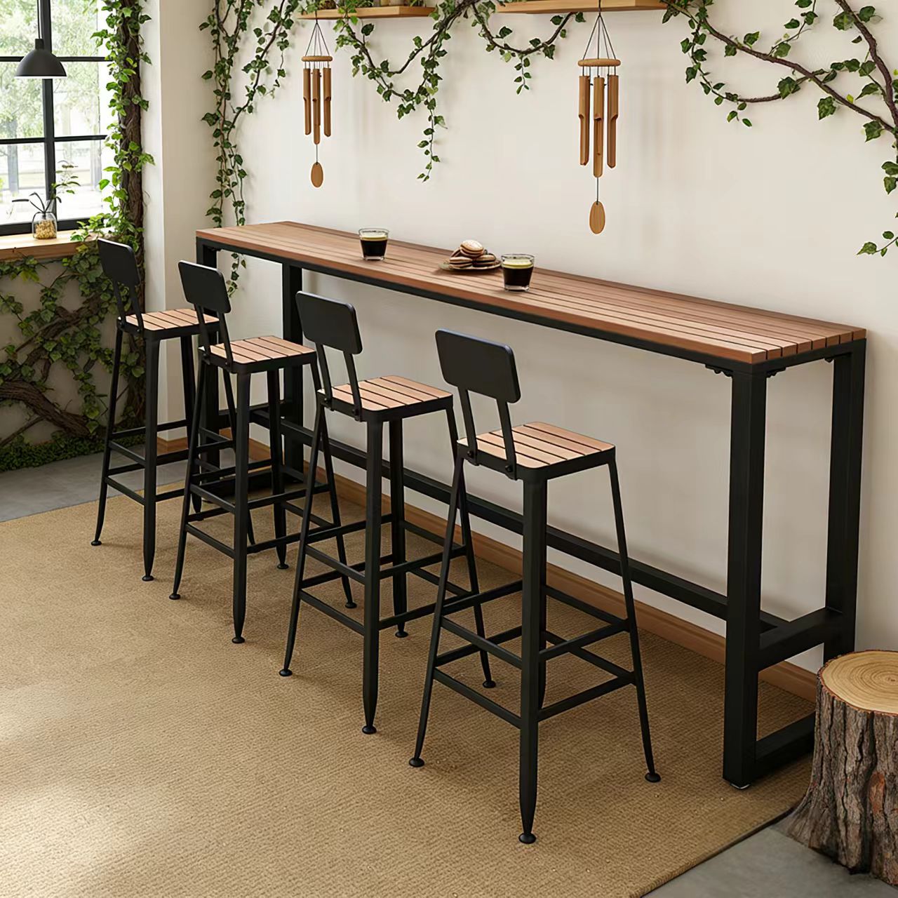 Star Terrace Bar counter table and chair set, coffee shop outdoor anti-corrosion and sun protection high leg narrow table, outdoor balcony wall long table pic 23