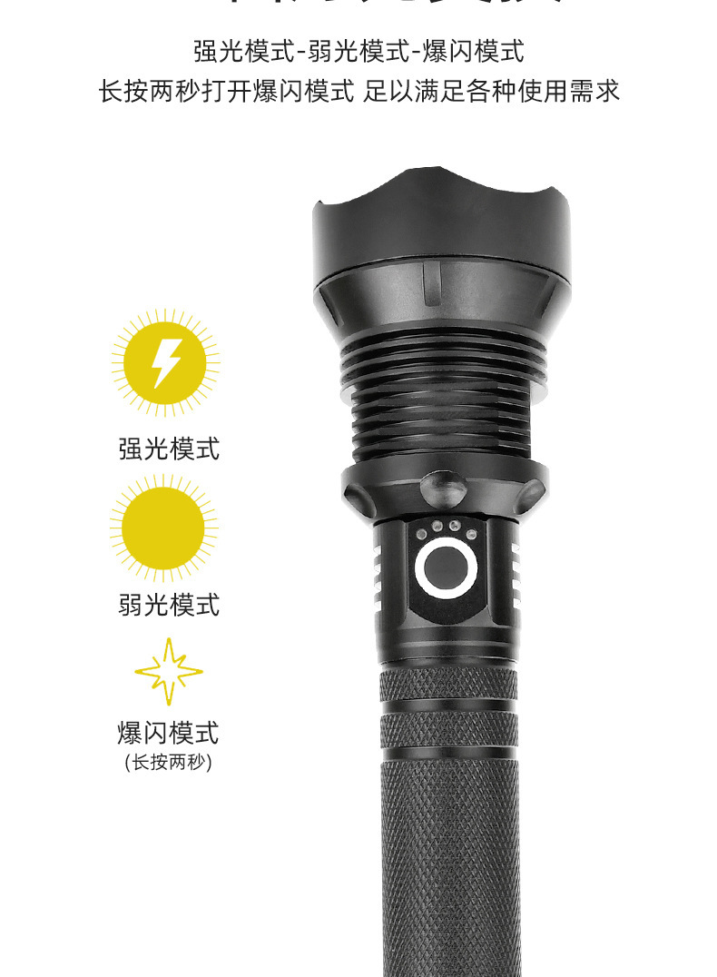 Cross-border exclusive P50 flashlight, outdoor strong light, P70 searchlight, aluminum alloy waterproof telescopic focusing, P90 flashlight pic 7