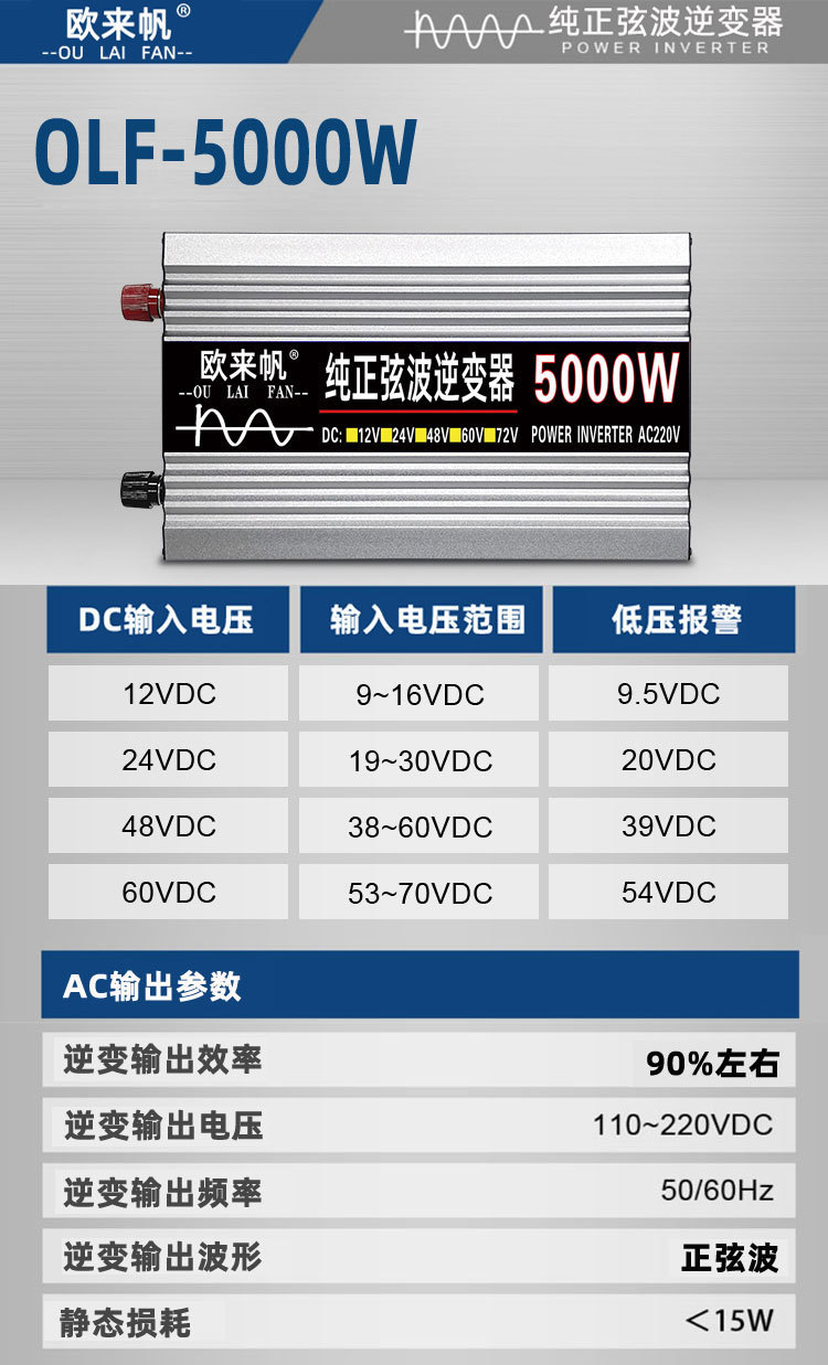 智能纯正弦波欧来帆逆变器12v24v48v60转220v4000w家用车载太阳能详情23