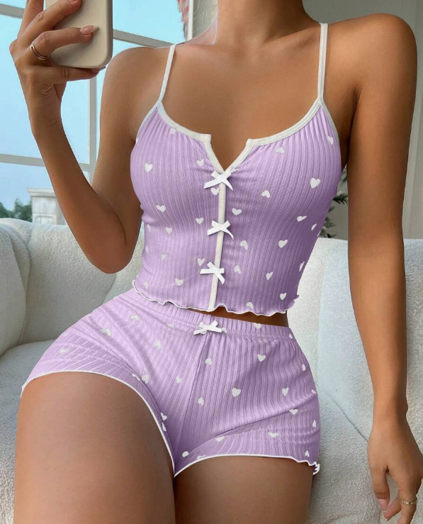 2025 New bestsellers: Bow-shaped home wear, ribbed set, halter shorts, pure and stylish pajamas for women in summer pic 11