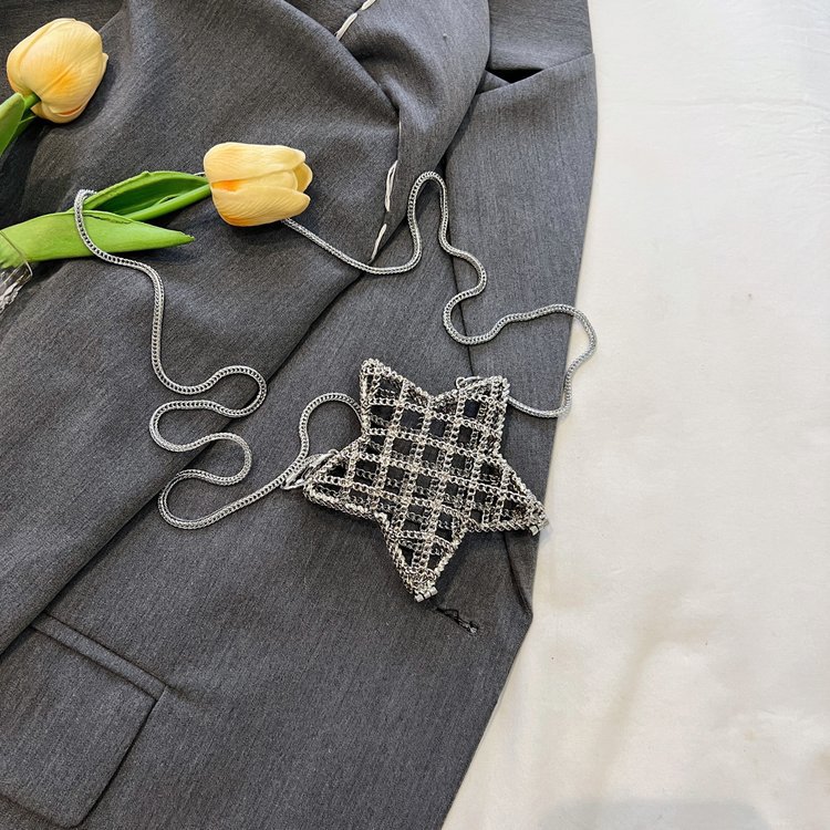 跨境2024夏新款小香风镂空金属星星包晚宴包单肩斜挎气质链条女包详情133