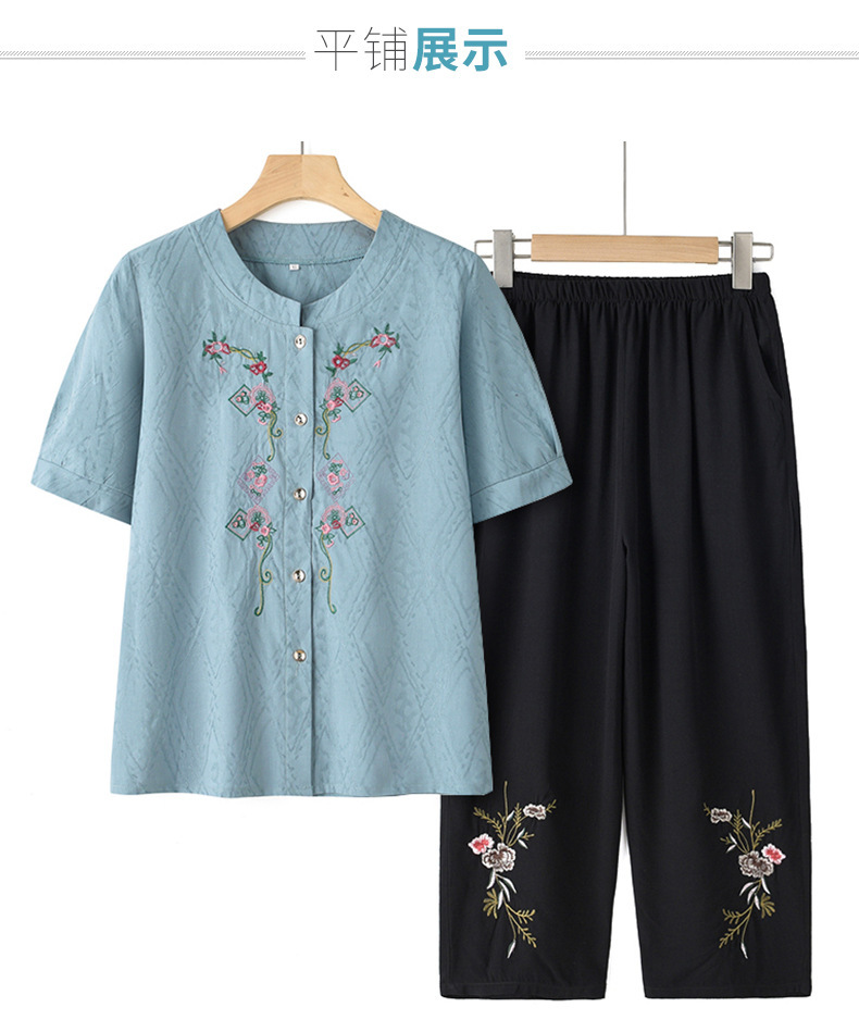 奶奶夏装短袖棉麻套装中老年人女装开衫唐装老人太太衣服妈妈衬衫详情10