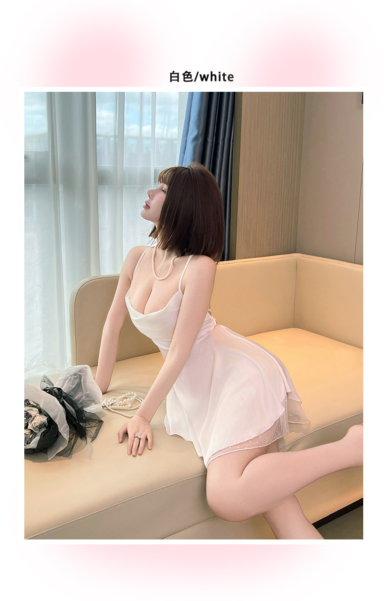 Feiyun Sexy Halter sleeping Dress for Women, pure and sensual style, mesh lace cross-tied backless short skirt, romantic underwear 840 pic 12
