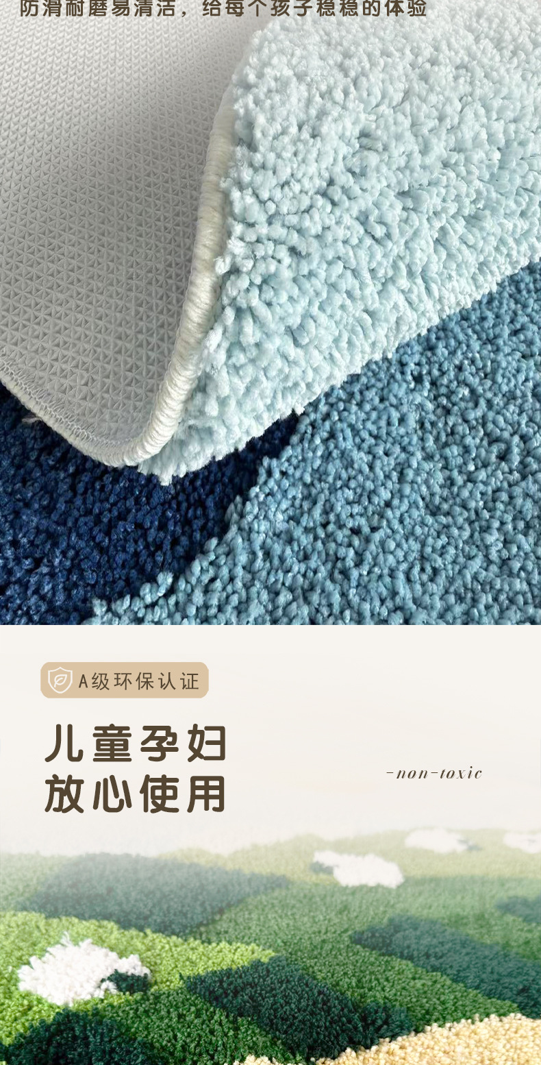 卡通儿童房绿色农场圆形地毯 卧室爬行床边毯阅读区书桌植绒地毯详情11