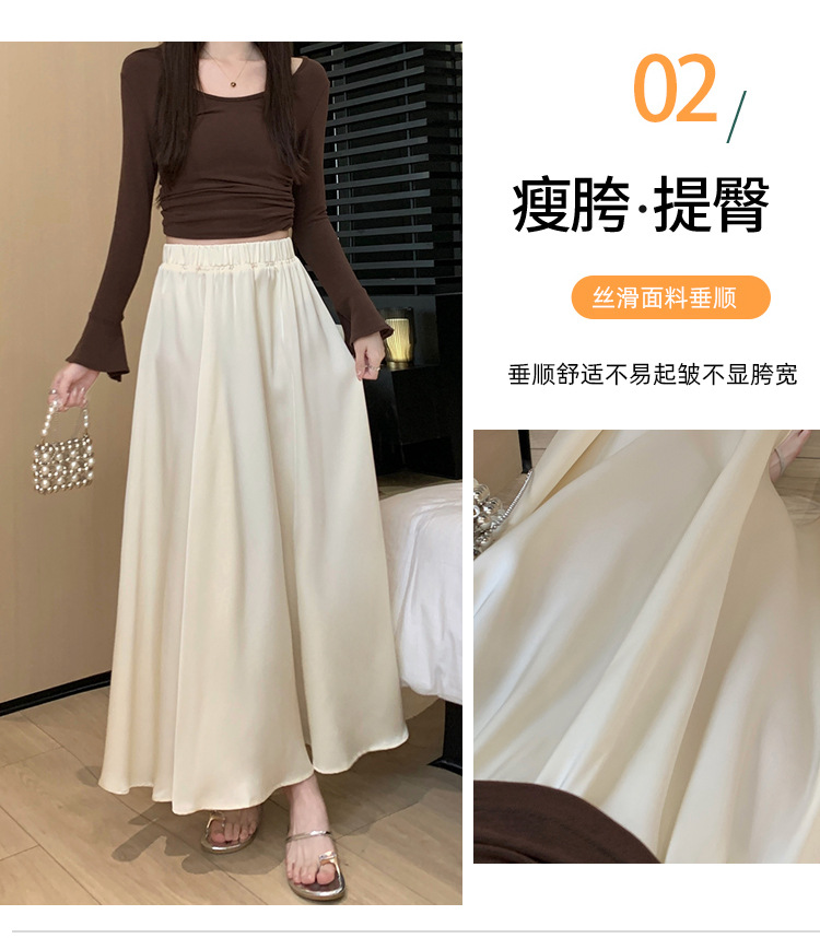 French acetate satin half skirt for women 2024 Spring/Summer pleated long skirt with elastic and tight waist, A-line large swing umbrella skirt pic 9