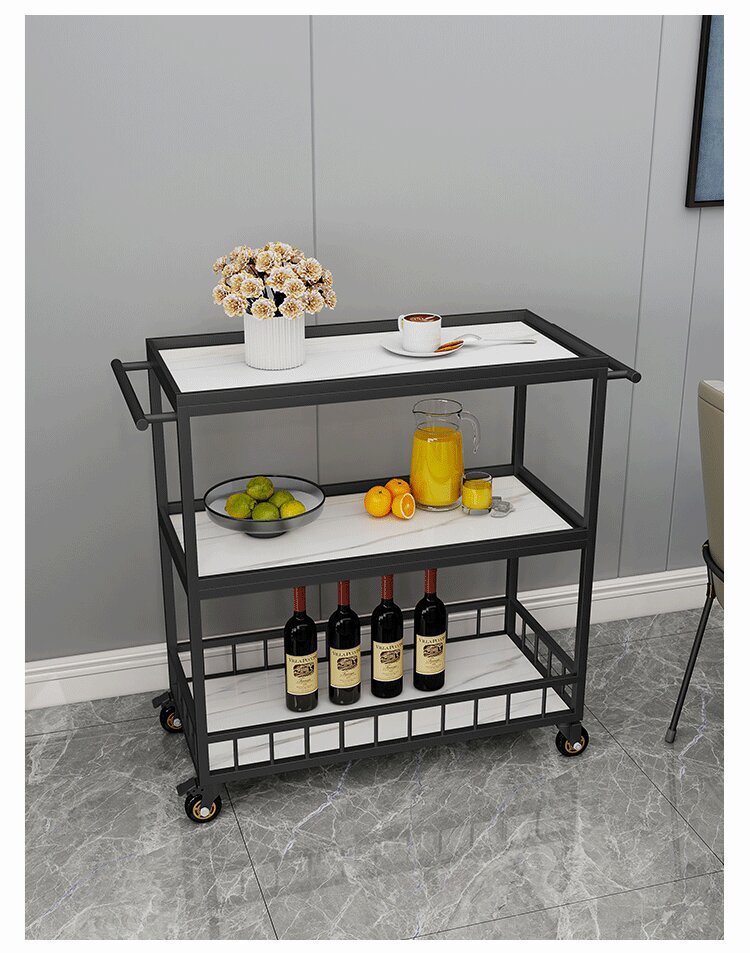 Food cart, trolley, three-story mobile trolley for restaurants and hotels, dining cart, household kitchen storage rack, seasoning rack pic 12