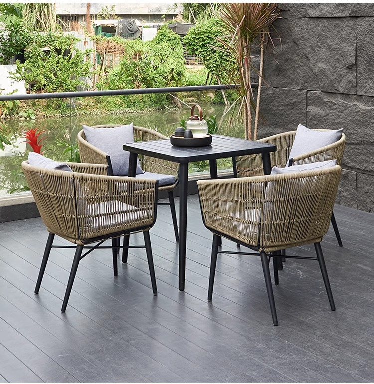 户外庭院桌椅高端别墅花园藤椅岩板家具室外防水防晒阳台桌椅组合详情22