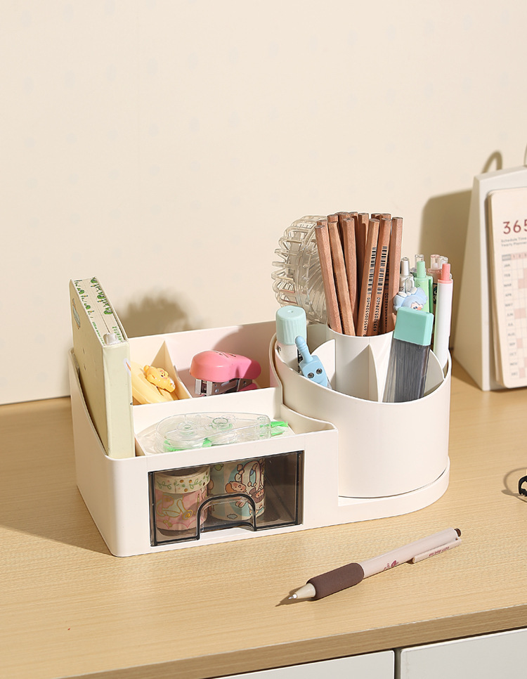 Rotating pen holder, multi-compartment desktop, lipstick and stationery, desk shelf, cross-border exclusive, with drawer compartment desktop storage box pic 22