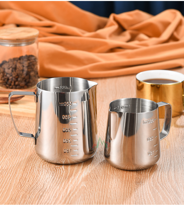 Cross-border bestseller stainless steel latte art cup with scale, latte art jar, pointed spout, household latte art tool, milk foam cup 350ml pic 19