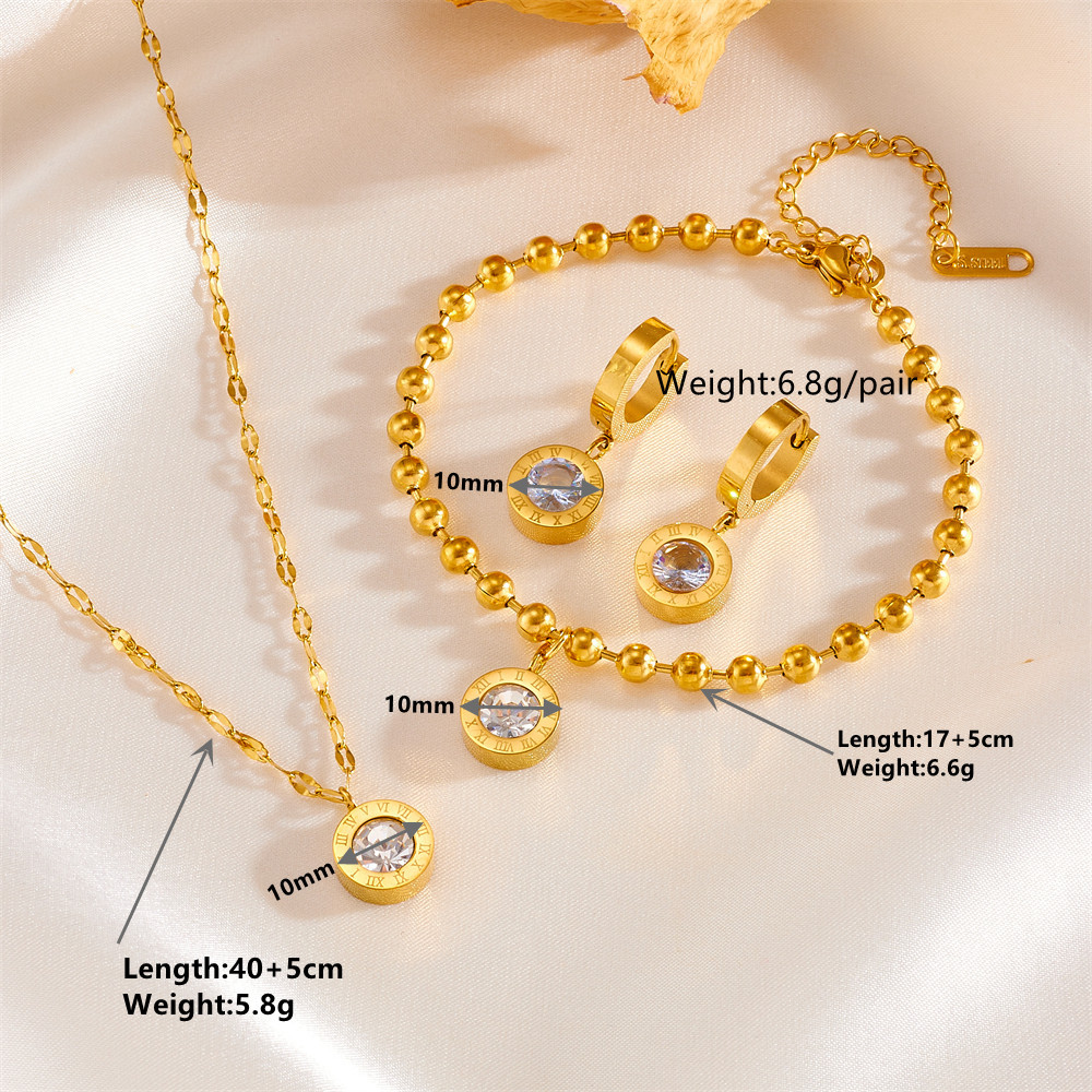 跨境时尚罗马套装不锈钢保色项链手链耳扣简约钛钢不掉色罗马首饰套装详情5