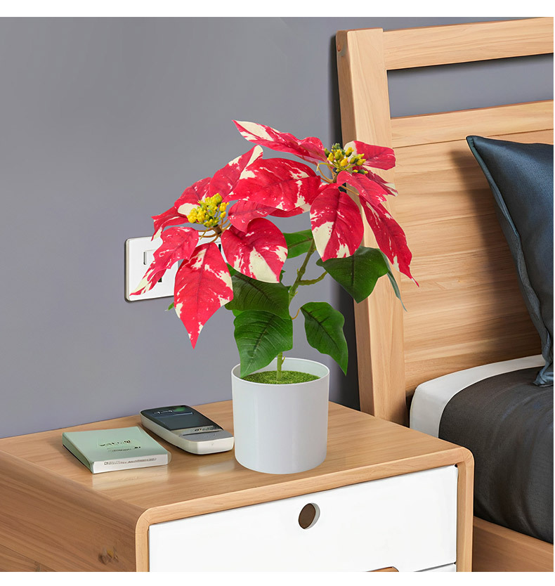 Cross-border new faux Christmas flower potted plants, golden desktop ornaments, home decoration 3D printed poinsettias faux flowers pic 8