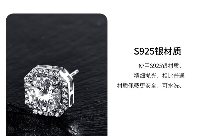 S925 sterling silver, exquisite and super shiny, one-carat square Mosan earrings, versatile and high-end, a niche sugar ear stud pic 4