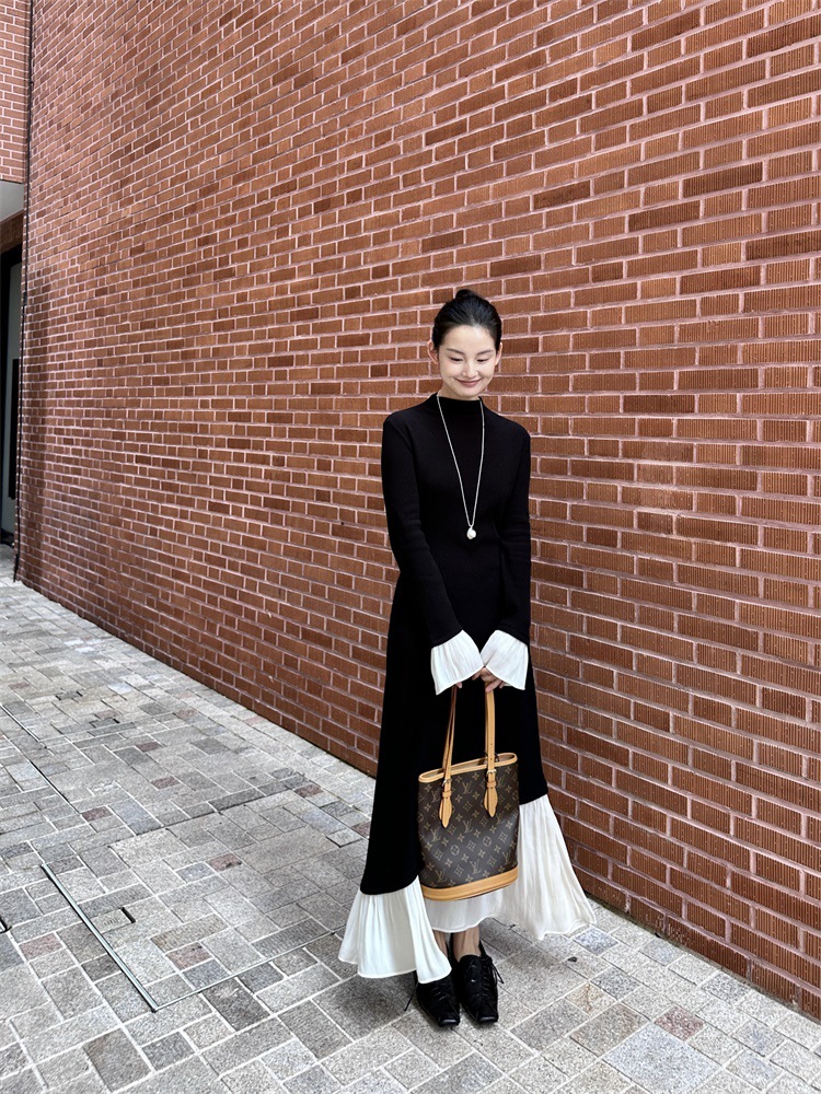 DIGM秋冬复古小香风不规则荷叶边收腰磨毛弹力针织连衣裙女10882详情12