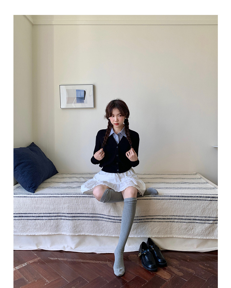 【jisoo风假两件】歌铭韩版POLO领针织开衫女2025秋季上衣X8207F详情42