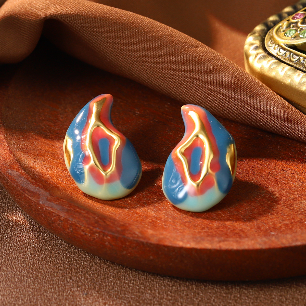 Retro high-end colored ear rings, enamel oil painting series earrings, Van Gogh Monet, niche fashion, versatile earrings for women pic 22