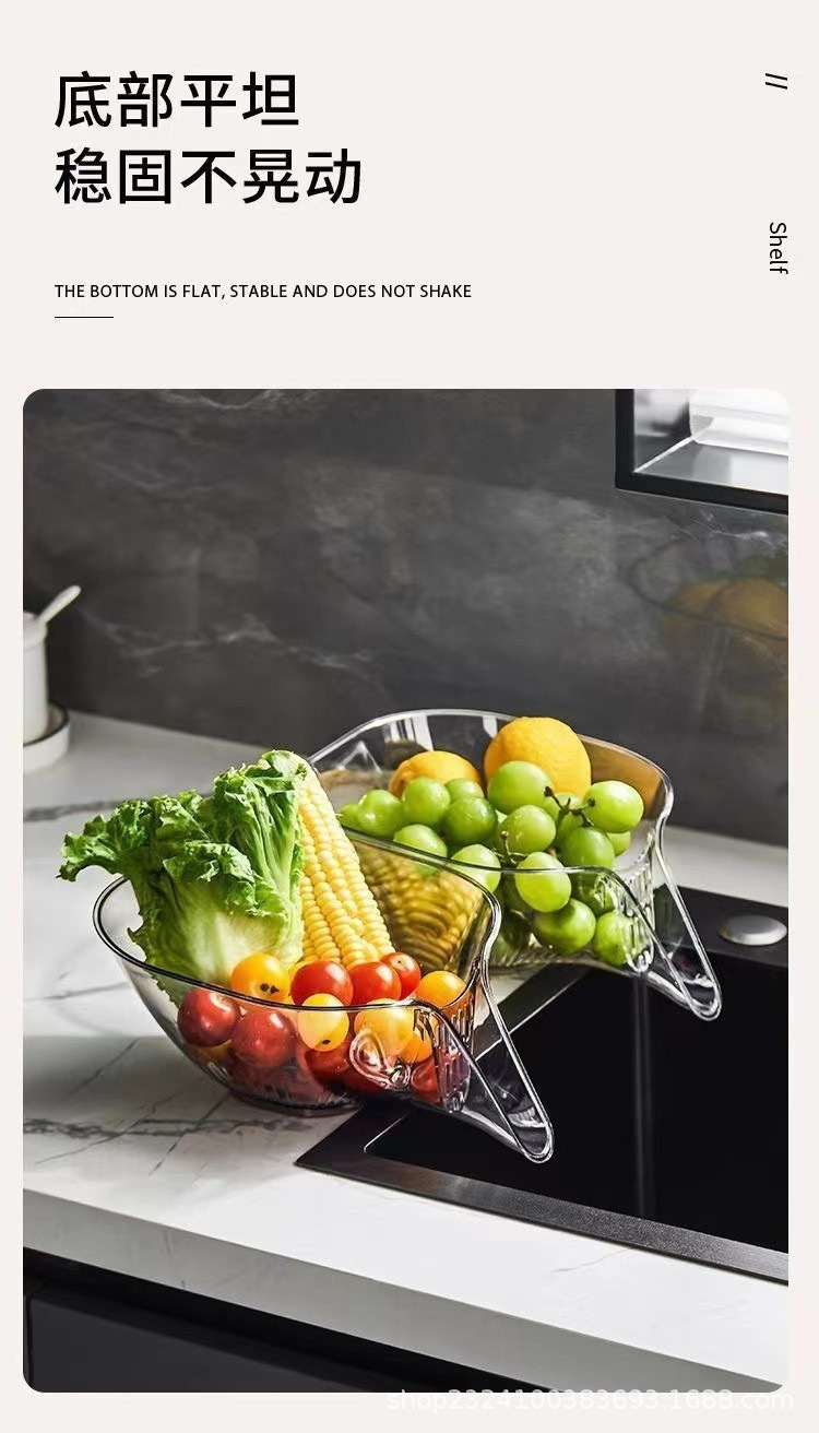 Multi-functional draining basket, dry-wet separation water tank, water filter basket, traceless creative plastic model, vegetable washing water pool, draining rack, batch pic 8