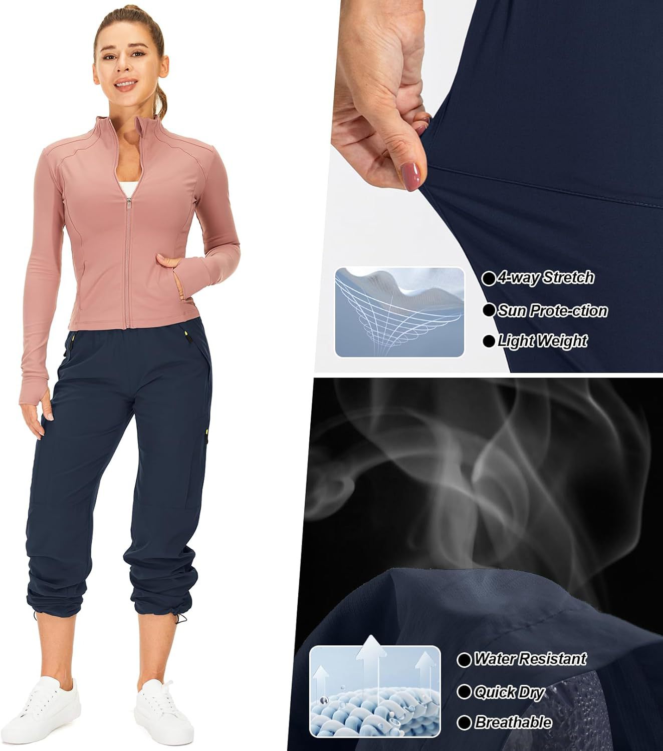 跨境亚马逊新款女士休闲运动舒适长裤拼接束脚松紧工装长裤详情10