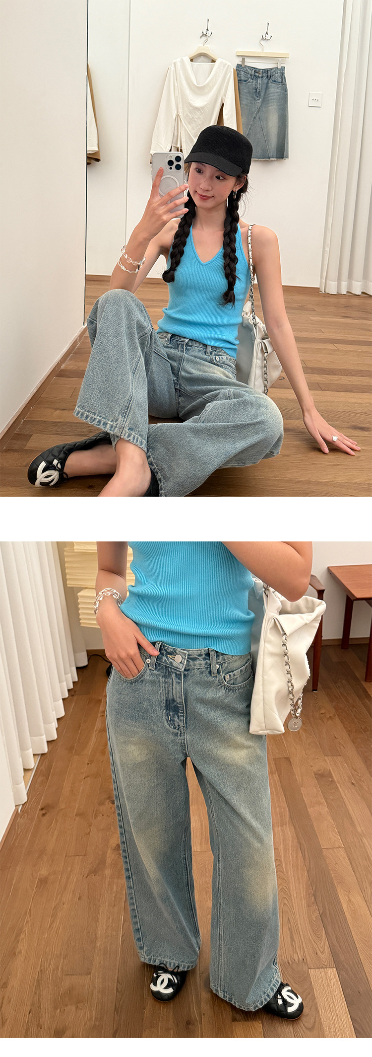 衣夫Fu蓝色直筒牛仔裤女2025春季新款显瘦宽松阔腿百搭长裤23078详情5