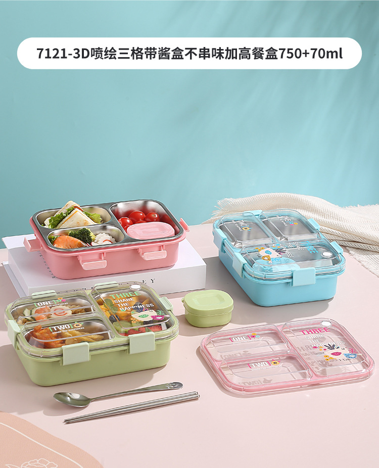 Estudiante con dip box nuevo plato de acero inoxidable comida ligera caja de bento sellada split box lunch cuadrado lunch box plástico pic 24