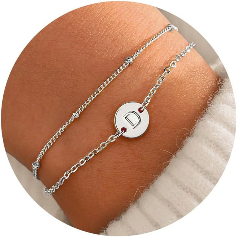 A new cross-border best-selling round 26-letter stainless steel double-layer bracelet for women, simple and personalized pic 7