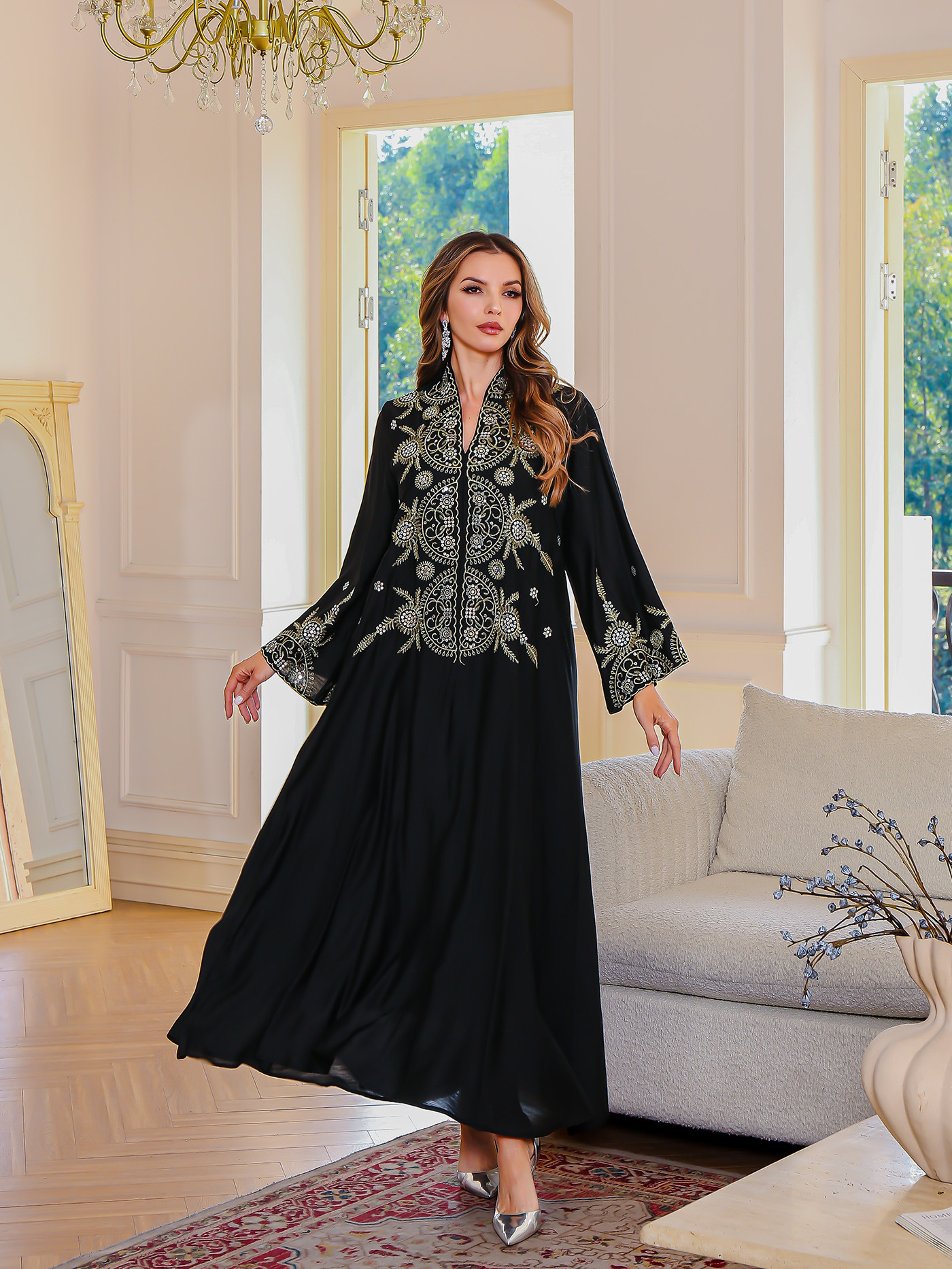 En stock europa y américa crossover musulmán mujer robe Medio Oriente dubai vestido abaya bordado robe grande vestido de noche pic 19