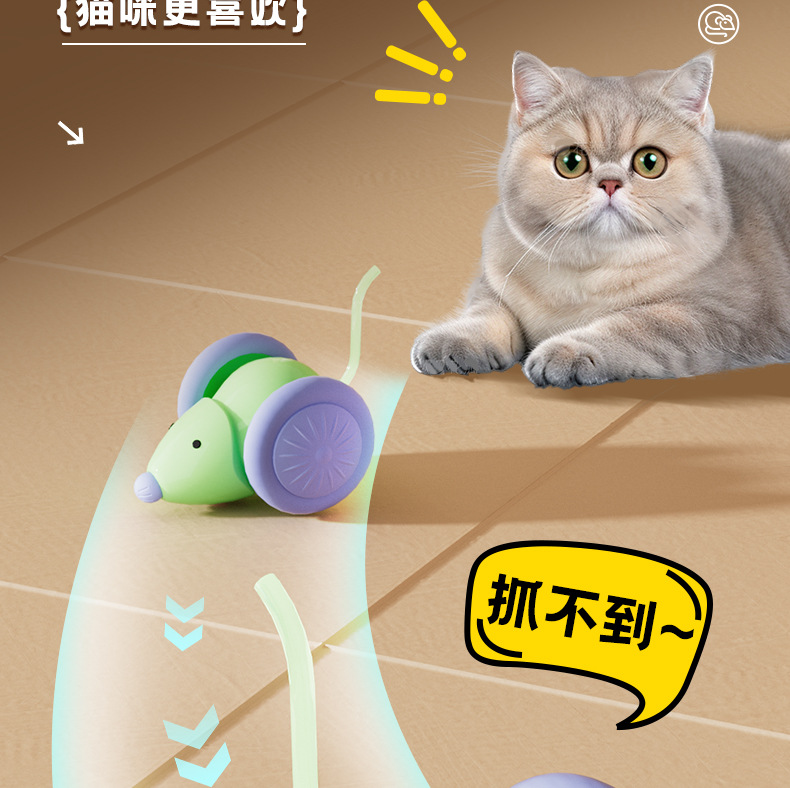 跨境新款宠物玩具自嗨解闷逗猫神器电动老鼠智能跑跑车猫咪玩具详情8