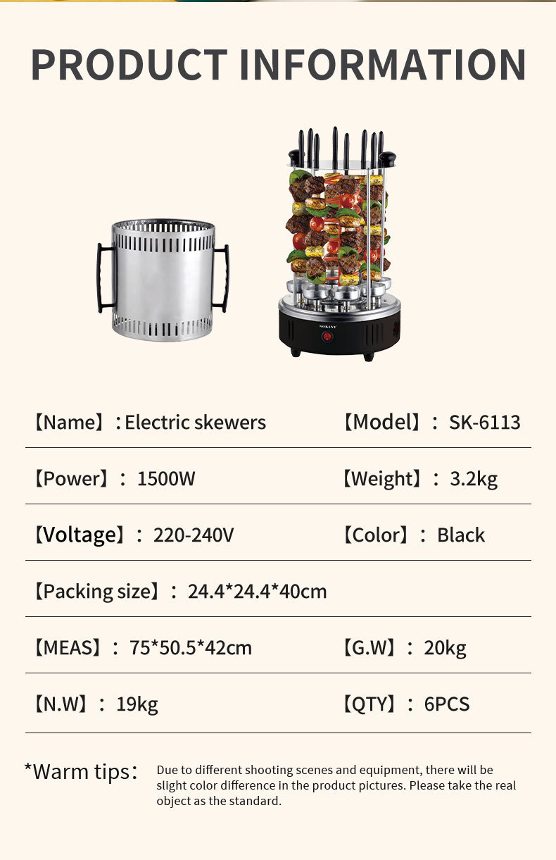 SOKANY6113 barbecue grill for home use, fully automatic rotary skewer grilling plate for beef and mutton skewers pic 2