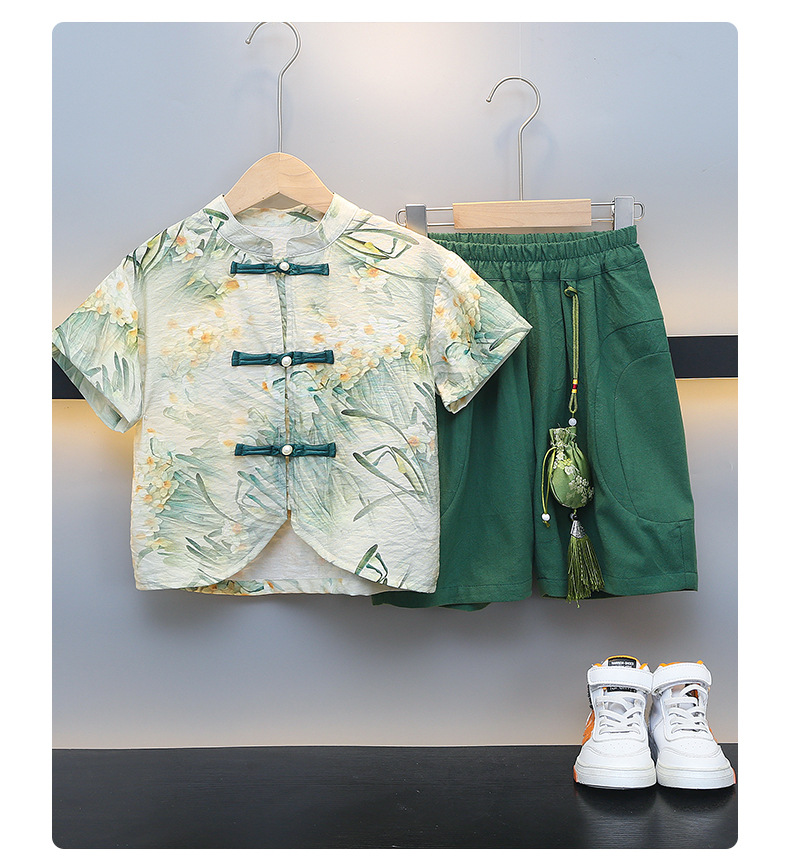 宝宝夏装套装小男童汉服洋气夏季国潮童装儿童网红立领古风衣服潮详情7