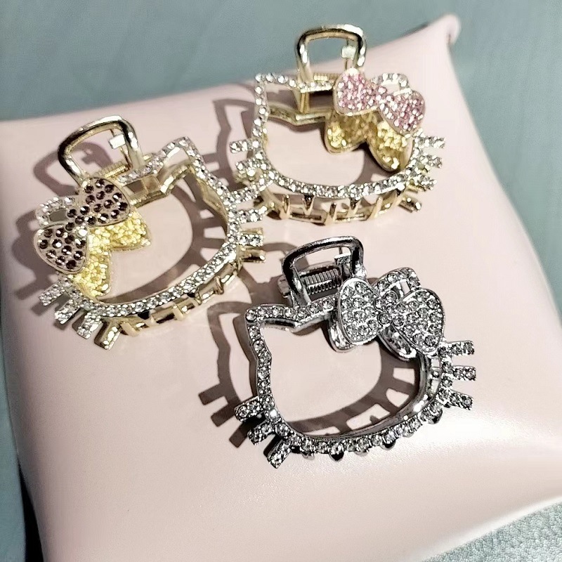 少女心镶钻KT猫金属抓夹后脑勺盘发鲨鱼夹韩版半扎发猫咪发夹头饰详情5