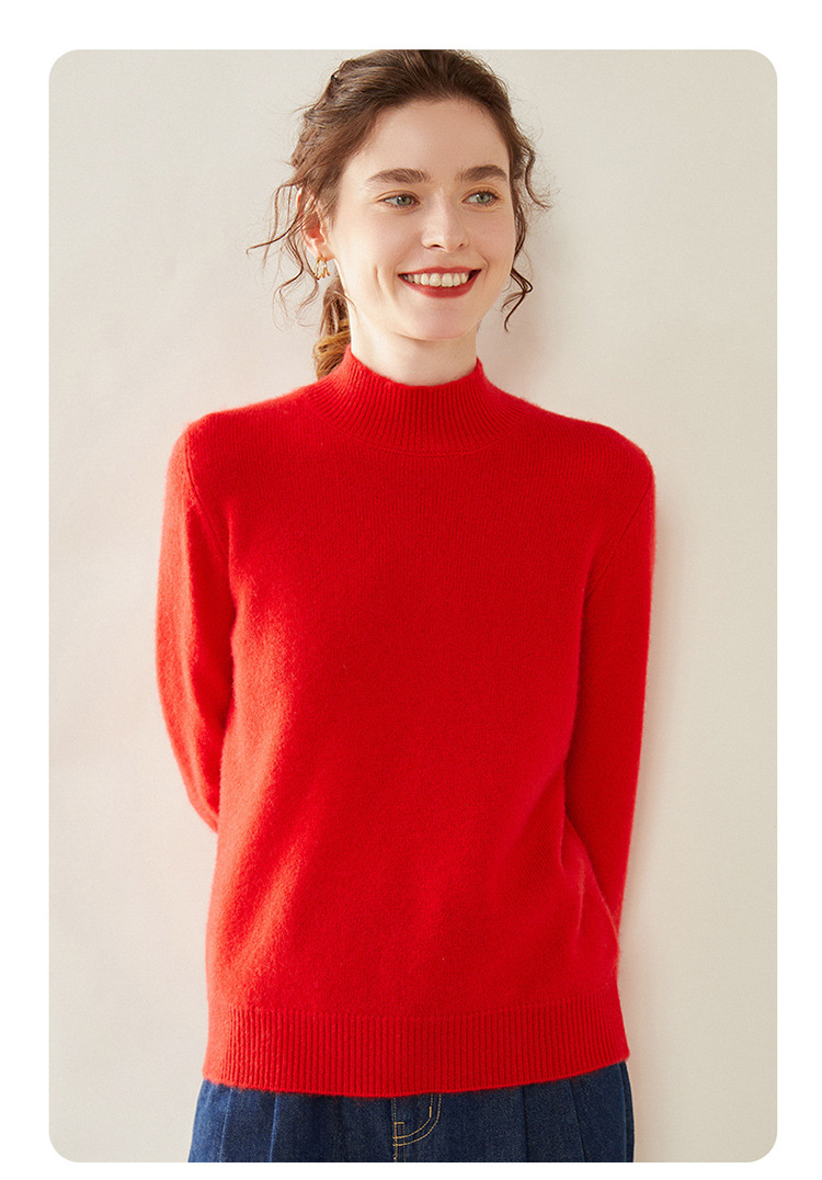 Semi-high-neck cashmere sweater for women, thick solid color, versatile, loose, slimming, soft and skin-friendly, autumn and winter knitted base sweater pic 36