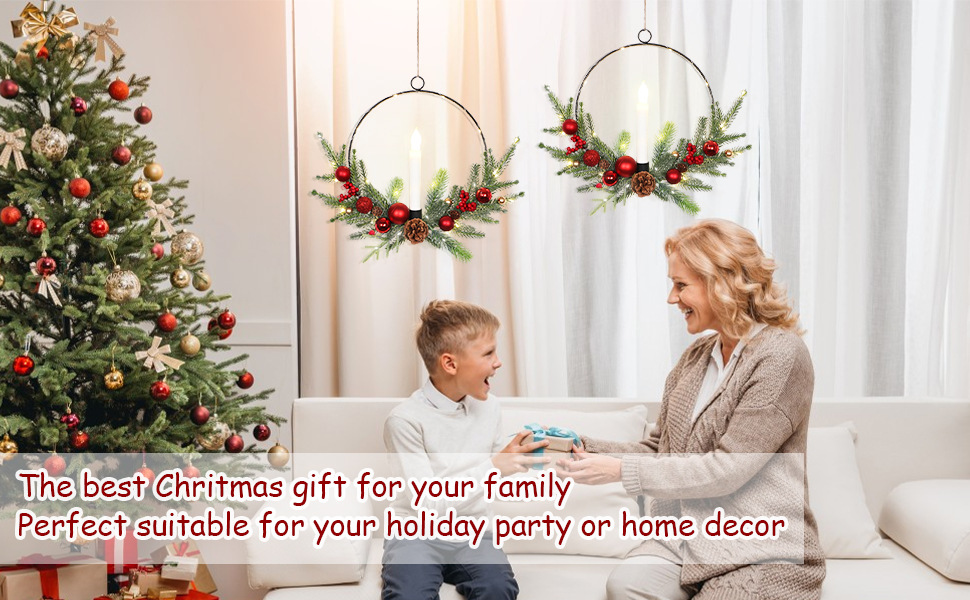 跨境圣诞节烛台花环仿真松针带松果门挂墙饰家居节庆气氛布置壁挂详情8
