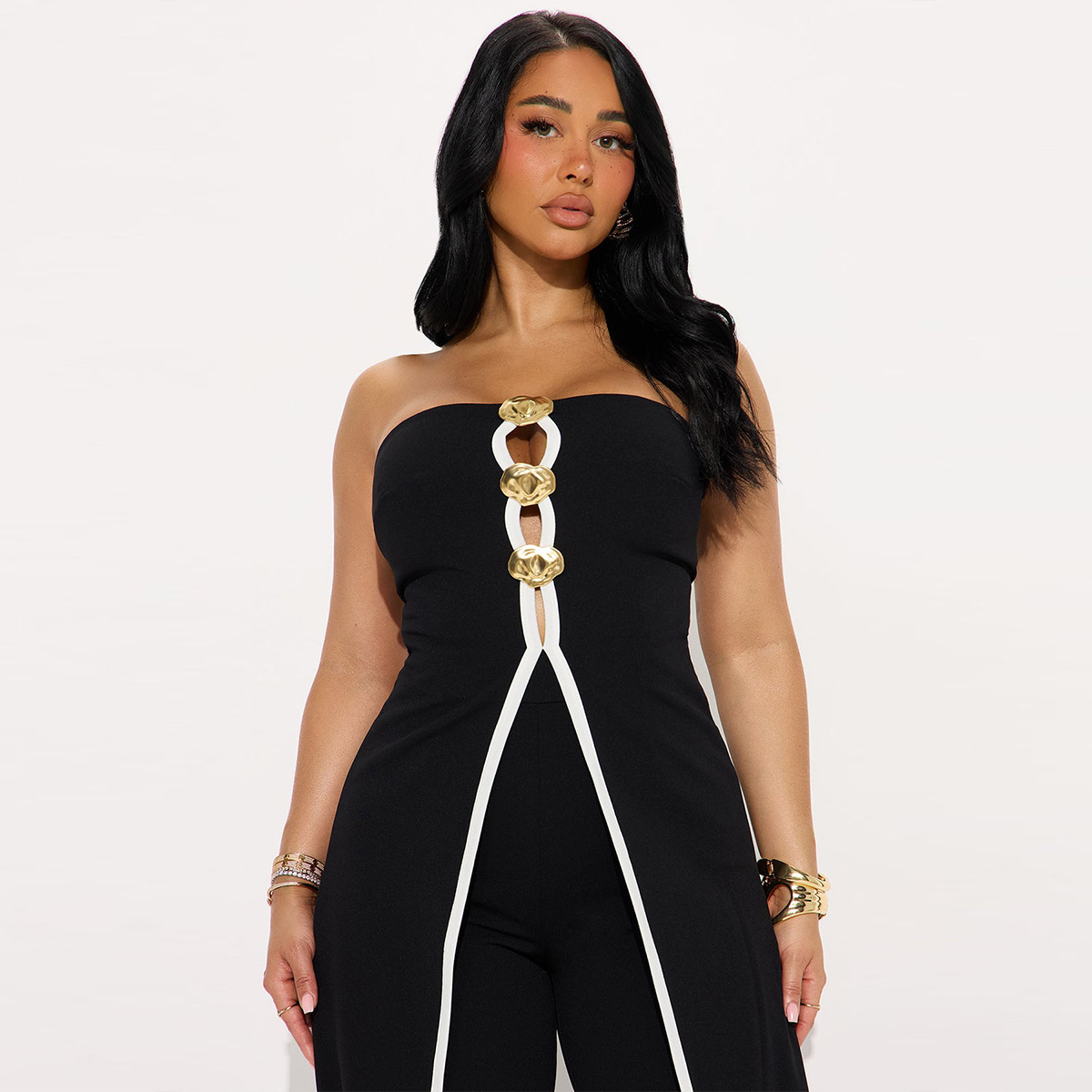 ZY6190 Amazon Independent store strapless false two-piece elegantly designed jumpsuit New partyjumpsuit pic 5