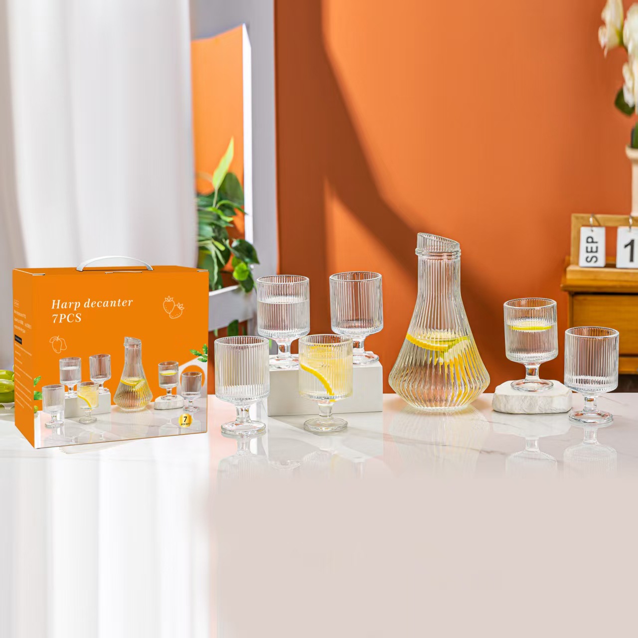 新品欧式轻奢锤纹玻璃红酒杯醒酒器套装竖纹款茶具礼品随手礼品赠品详情3